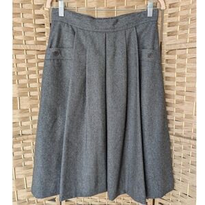 VTG 90's Gray Pleated A-Line Midi Skirt Wool Blend Minimalist Classic Capsule